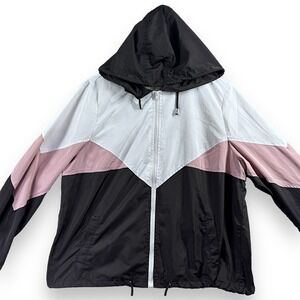 Love Tree Windbreaker Womens‎ L Large Pink White Black Full Zip Hoodie Hooded